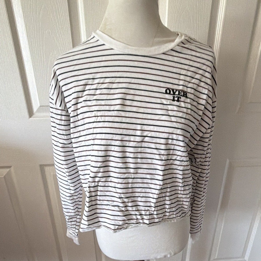 Hot Topic Jr Women's L Over It Striped Crop Top 90s Grunge Skater Long Sleeve